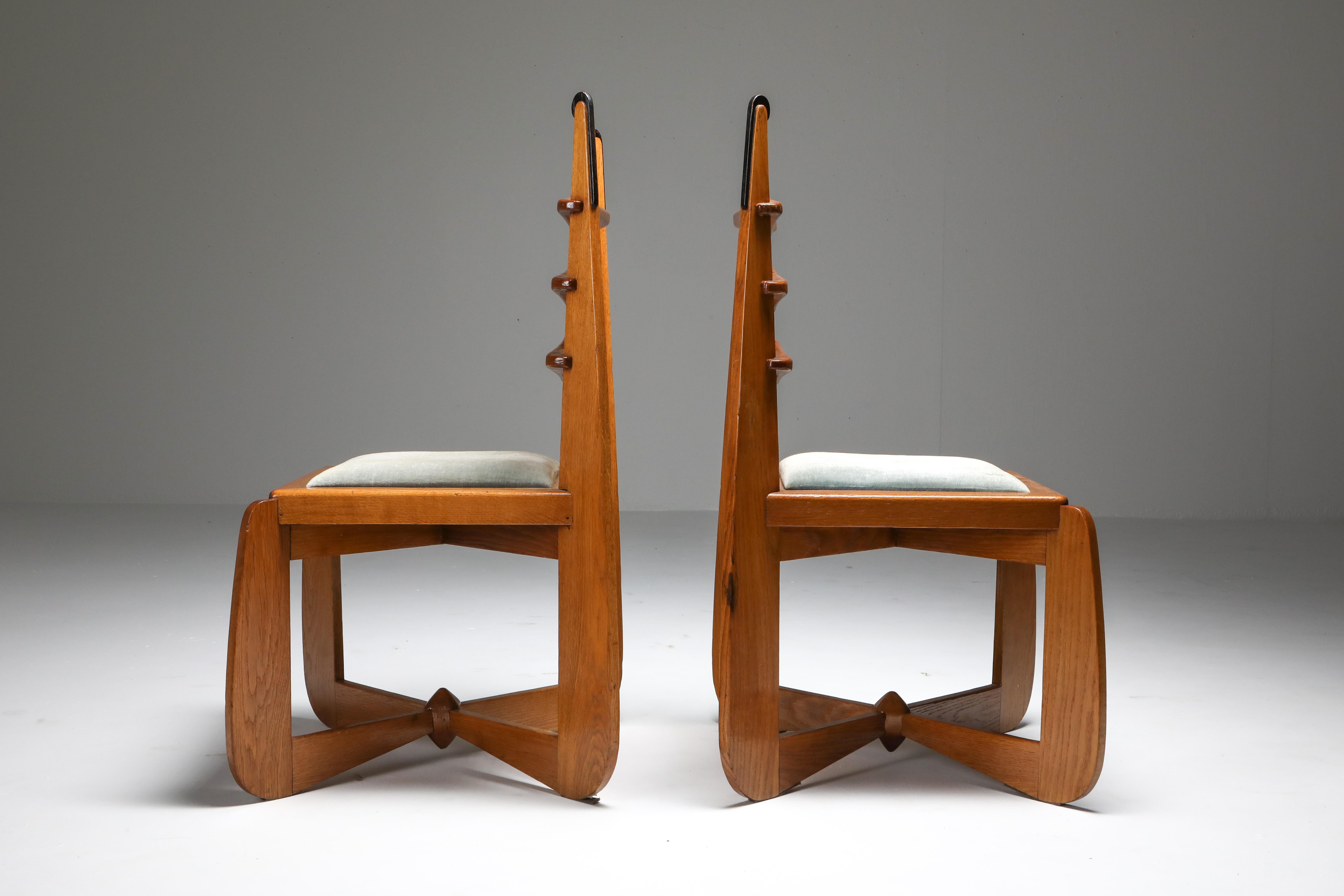 Amsterdam School Dutch Art Deco Expressive Chairs in Oak, Set of Six In Good Condition In Antwerp, BE