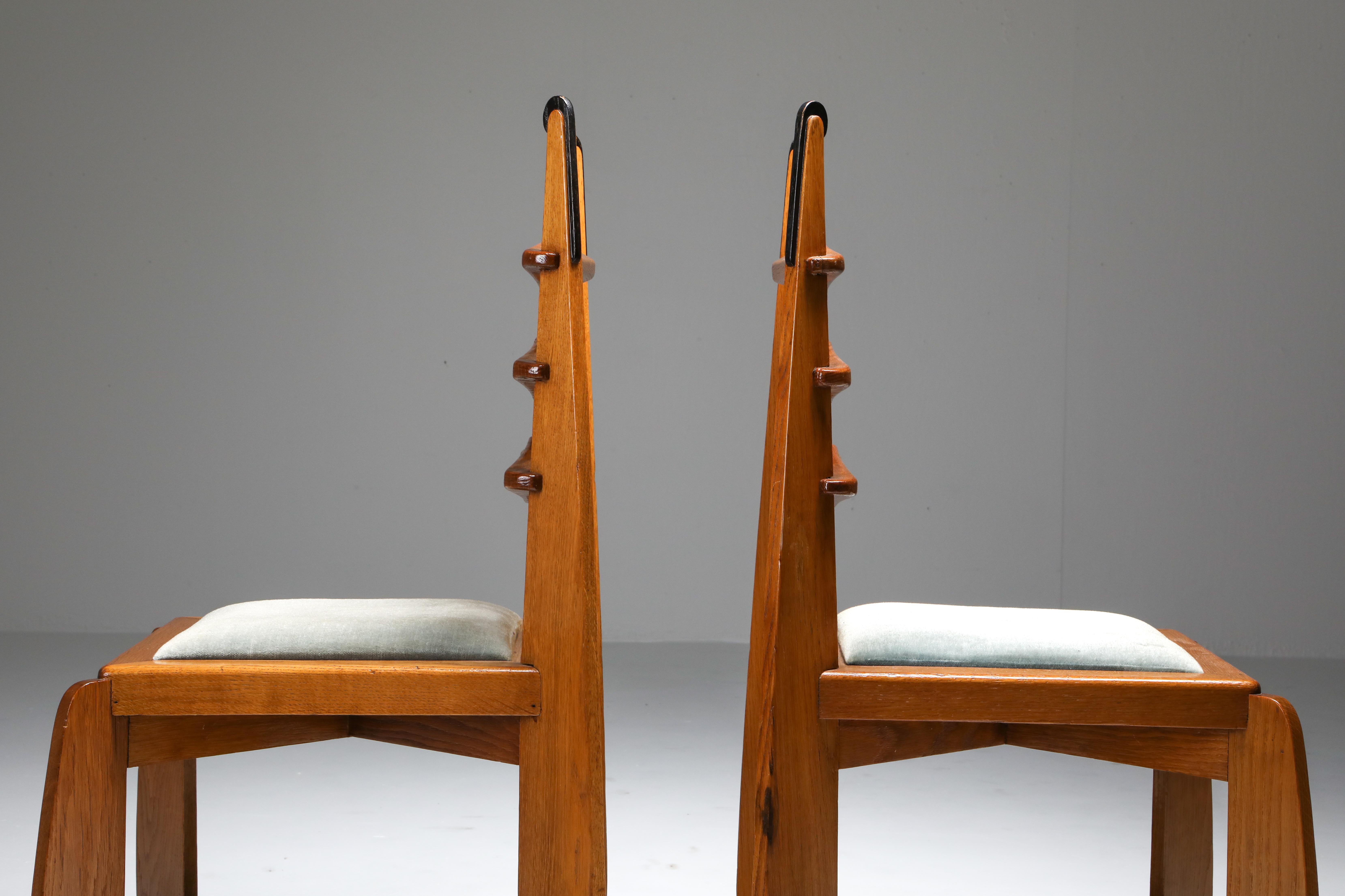 Mid-20th Century Amsterdam School Dutch Art Deco Expressive Chairs in Oak, Set of Six
