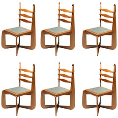 Vintage Amsterdam School Dutch Art Deco Expressive Chairs in Oak, Set of Six