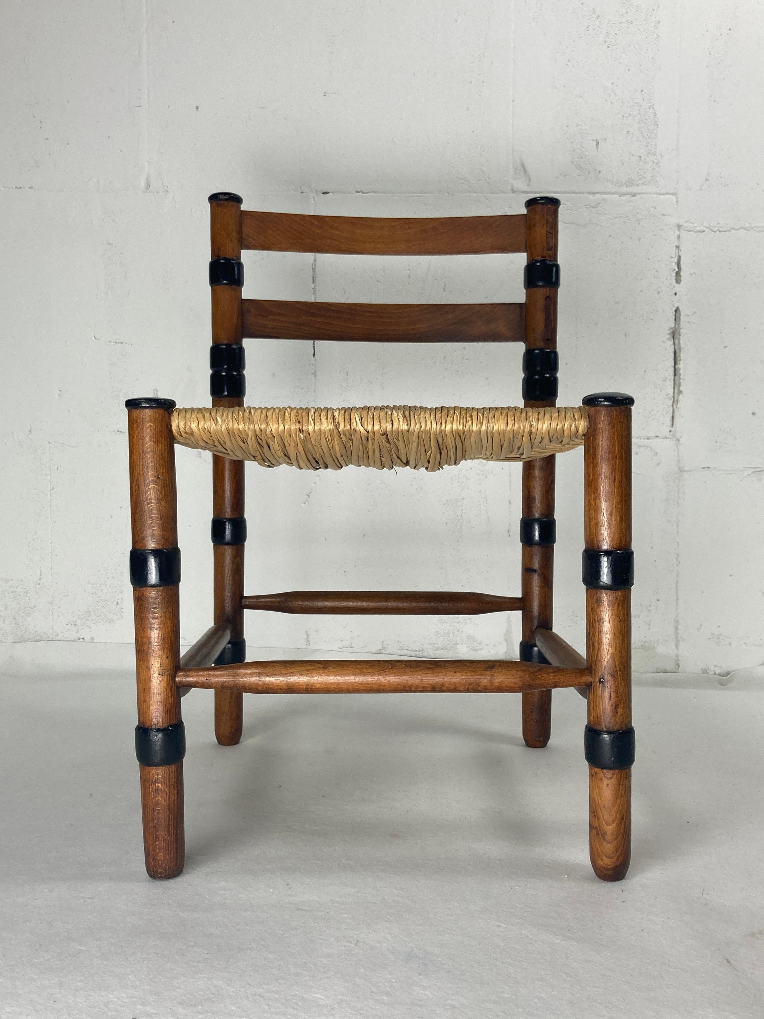 Amsterdam school dutch art deco low rush side chair by jac. levee 1930s In Good Condition In Zaandam, NL