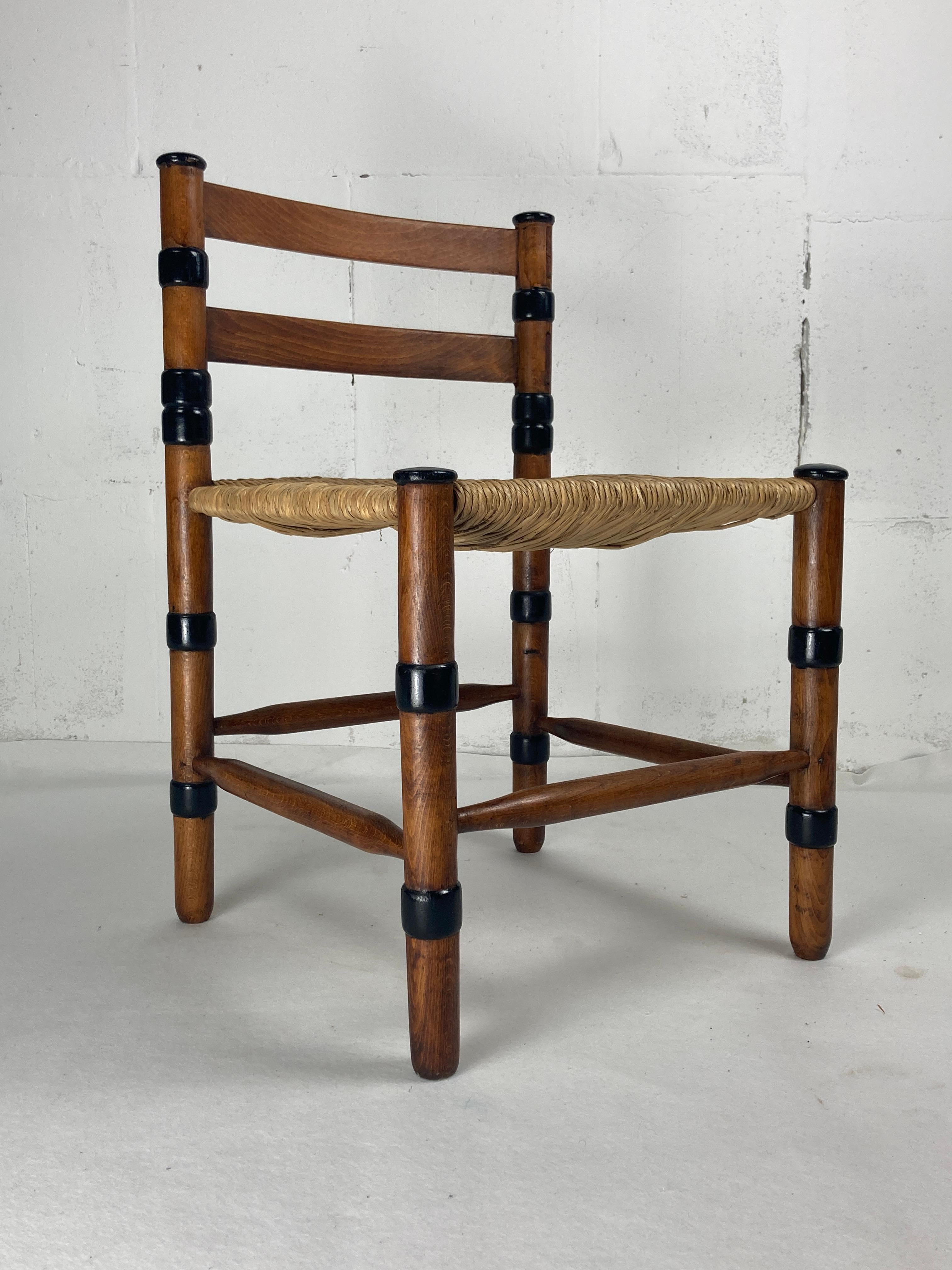 Oak Amsterdam school dutch art deco low rush side chair by jac. levee 1930s