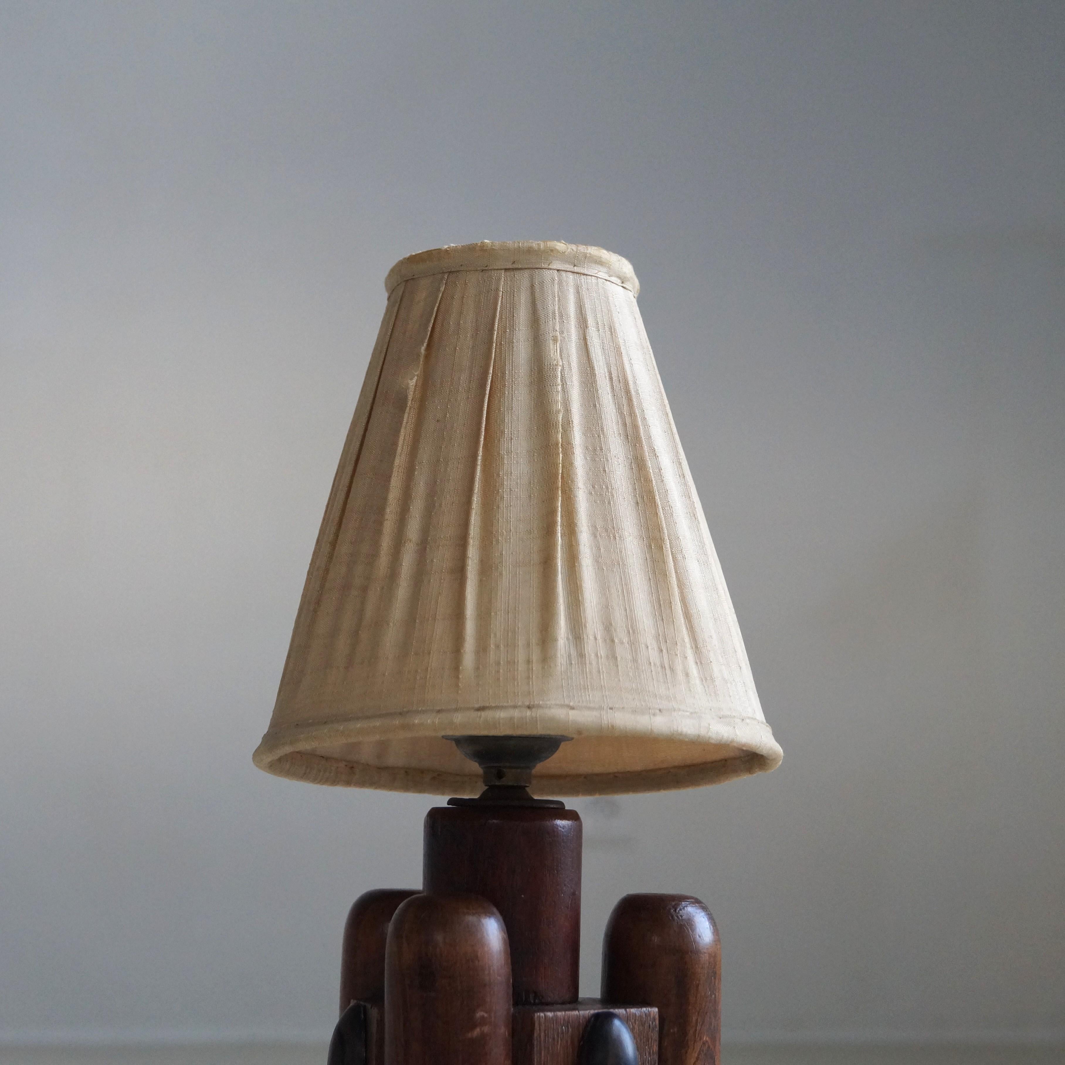 Amsterdam School Dutch Art Deco oak and macassar ebony table lamp, 1920s 4