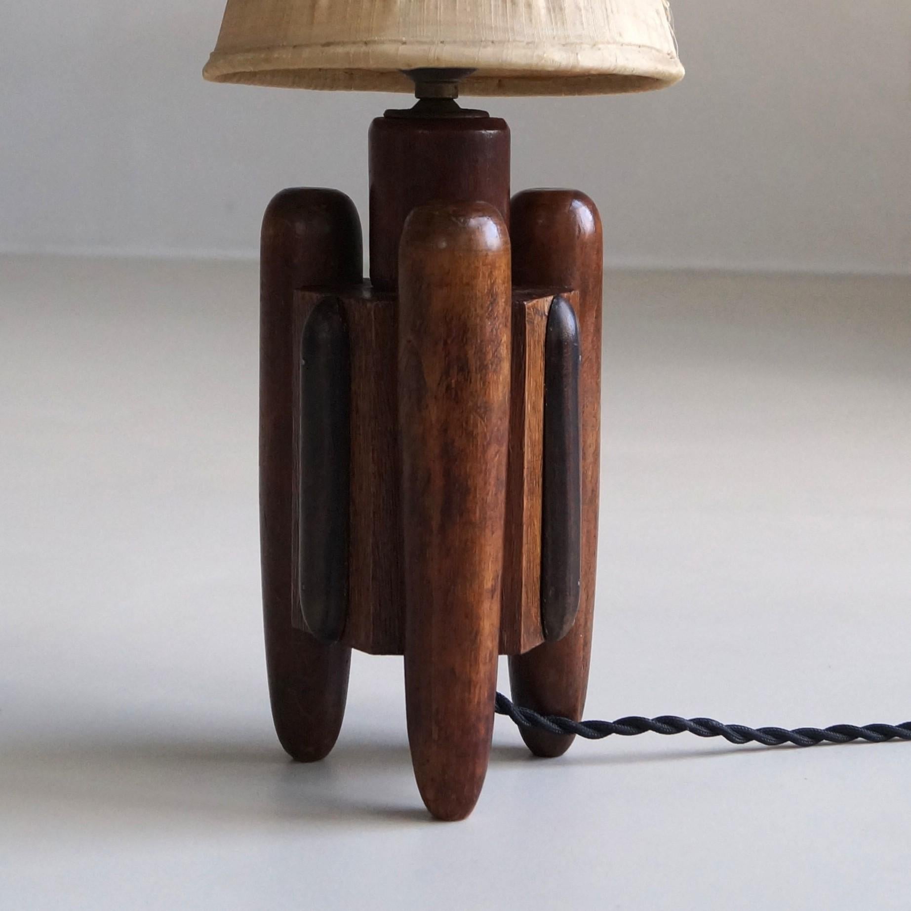 Amsterdam School Dutch Art Deco oak and macassar ebony table lamp, 1920s 5