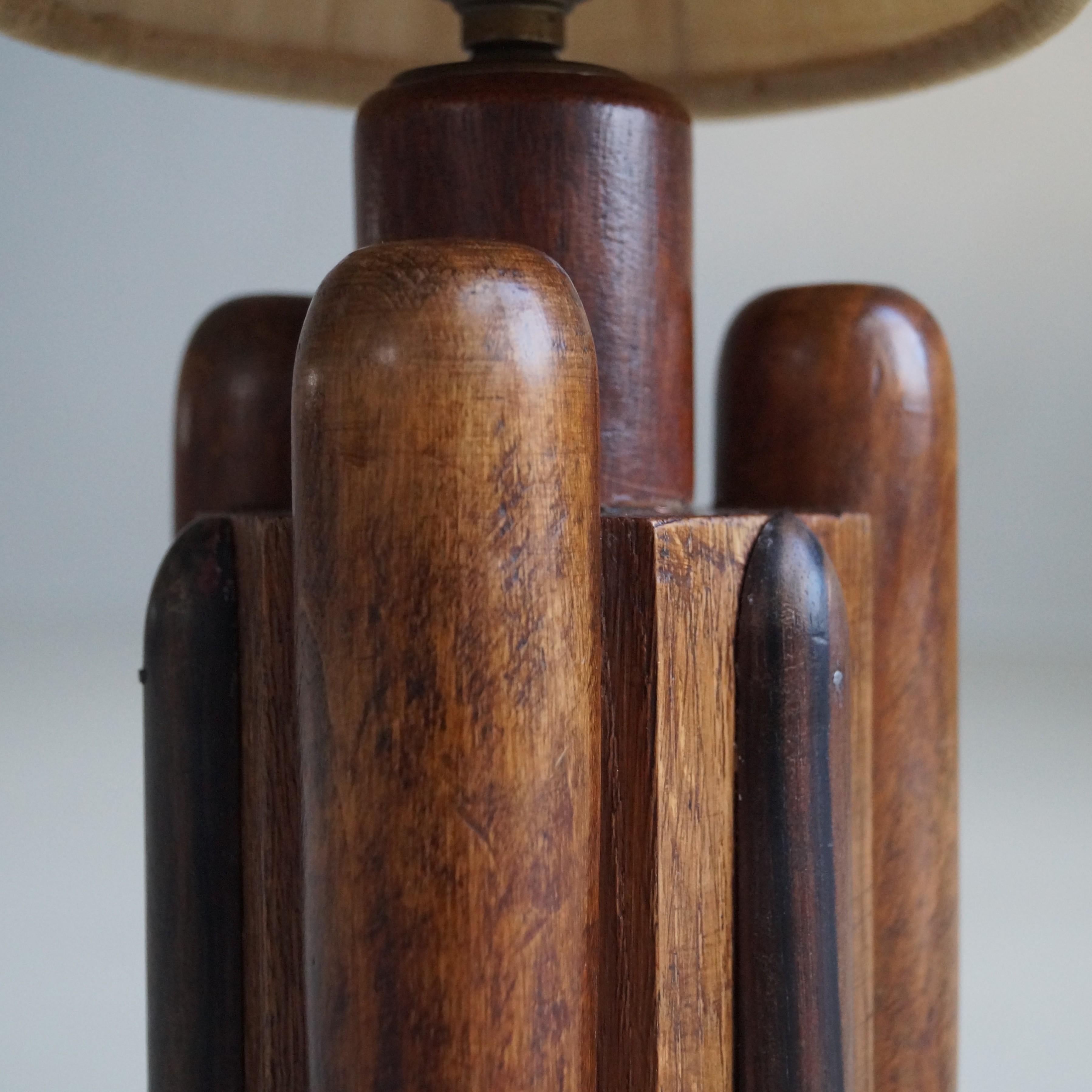 Amsterdam School Dutch Art Deco oak and macassar ebony table lamp, 1920s 7