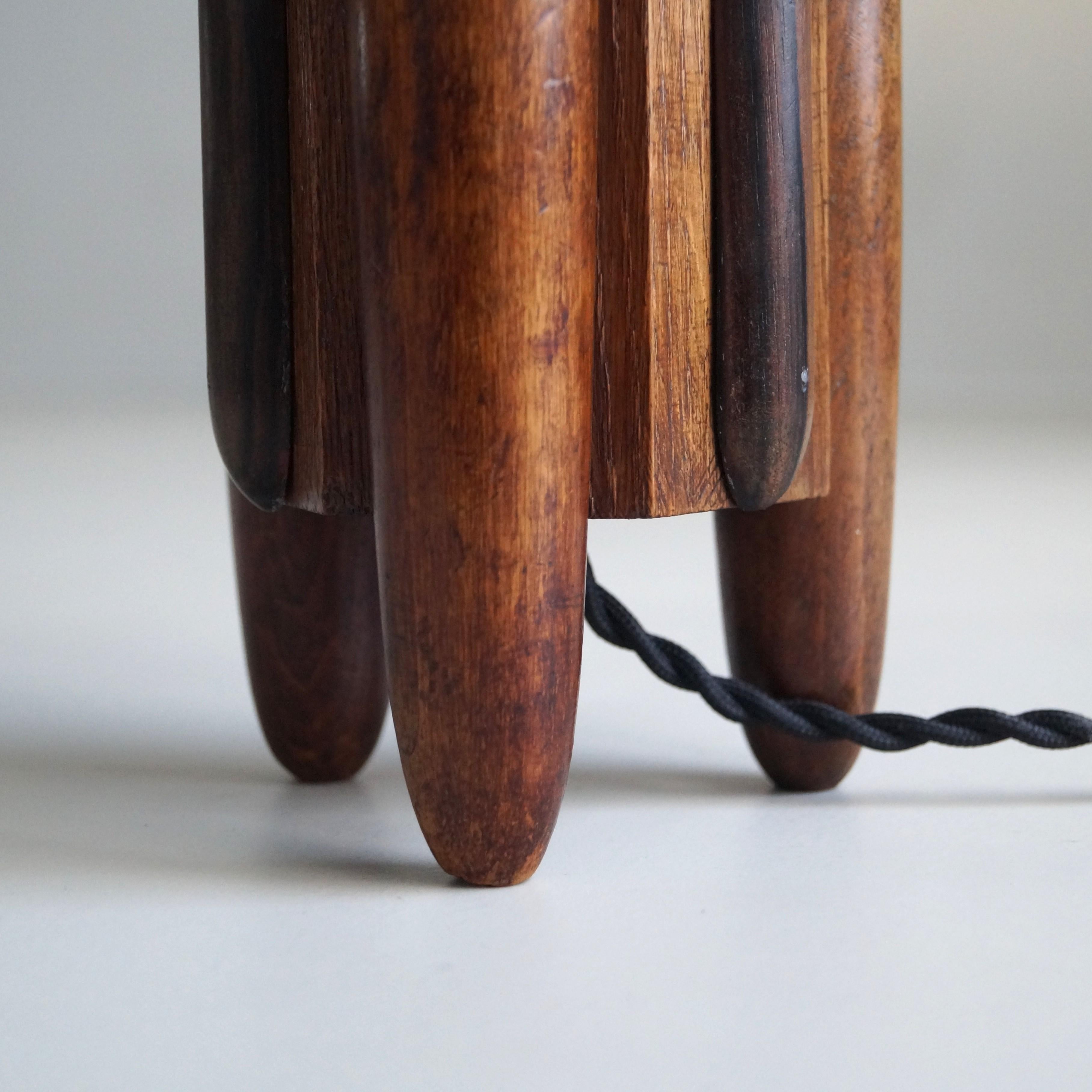 Amsterdam School Dutch Art Deco oak and macassar ebony table lamp, 1920s 8