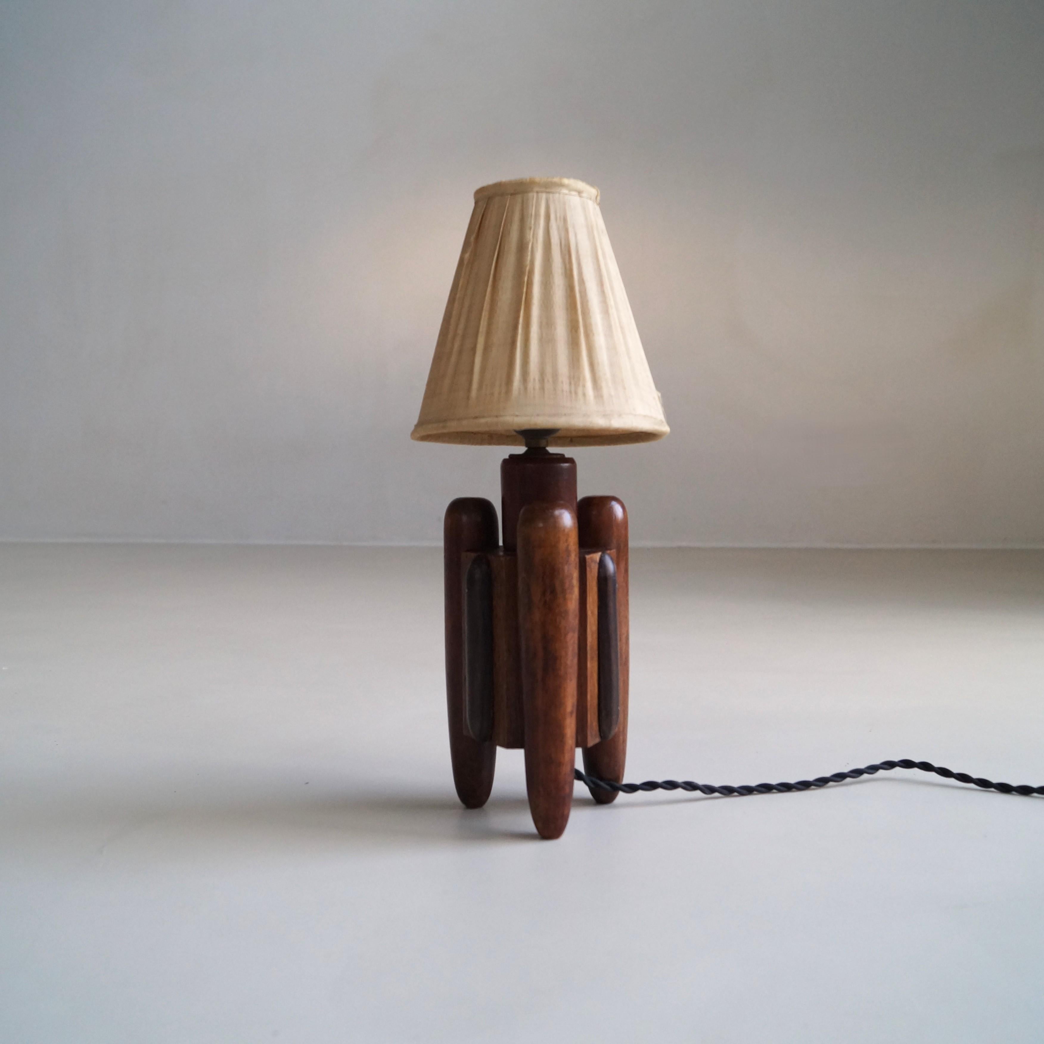 Amsterdam School Dutch Art Deco oak and macassar ebony table lamp, 1920s 10
