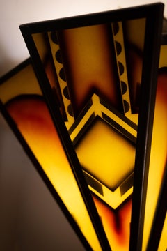 Amsterdam school Dutch Art Deco Stained Glass Chandelier Holland