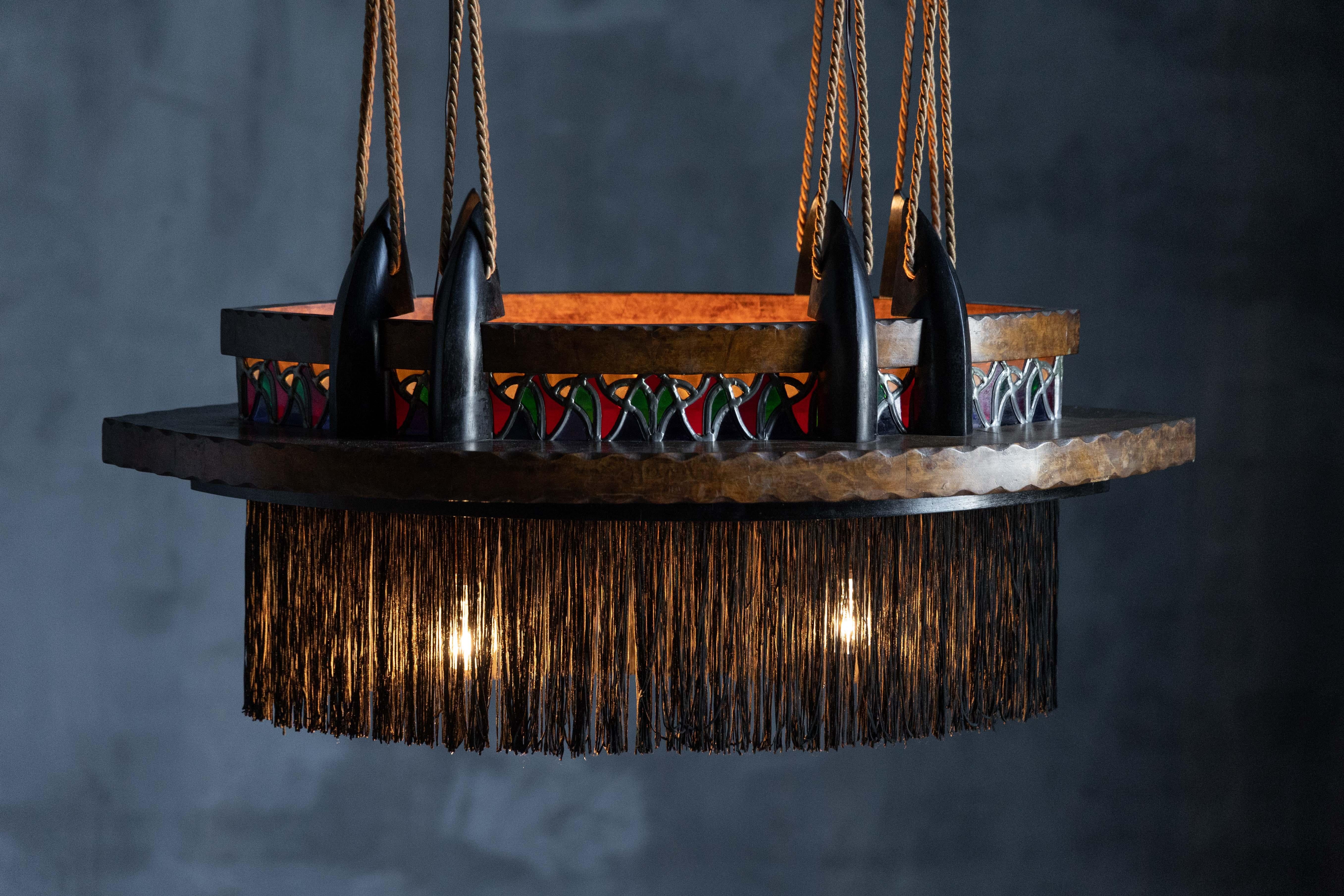 Ebonized Amsterdam School Expressionist Chandelier, Netherlands, 1920s For Sale