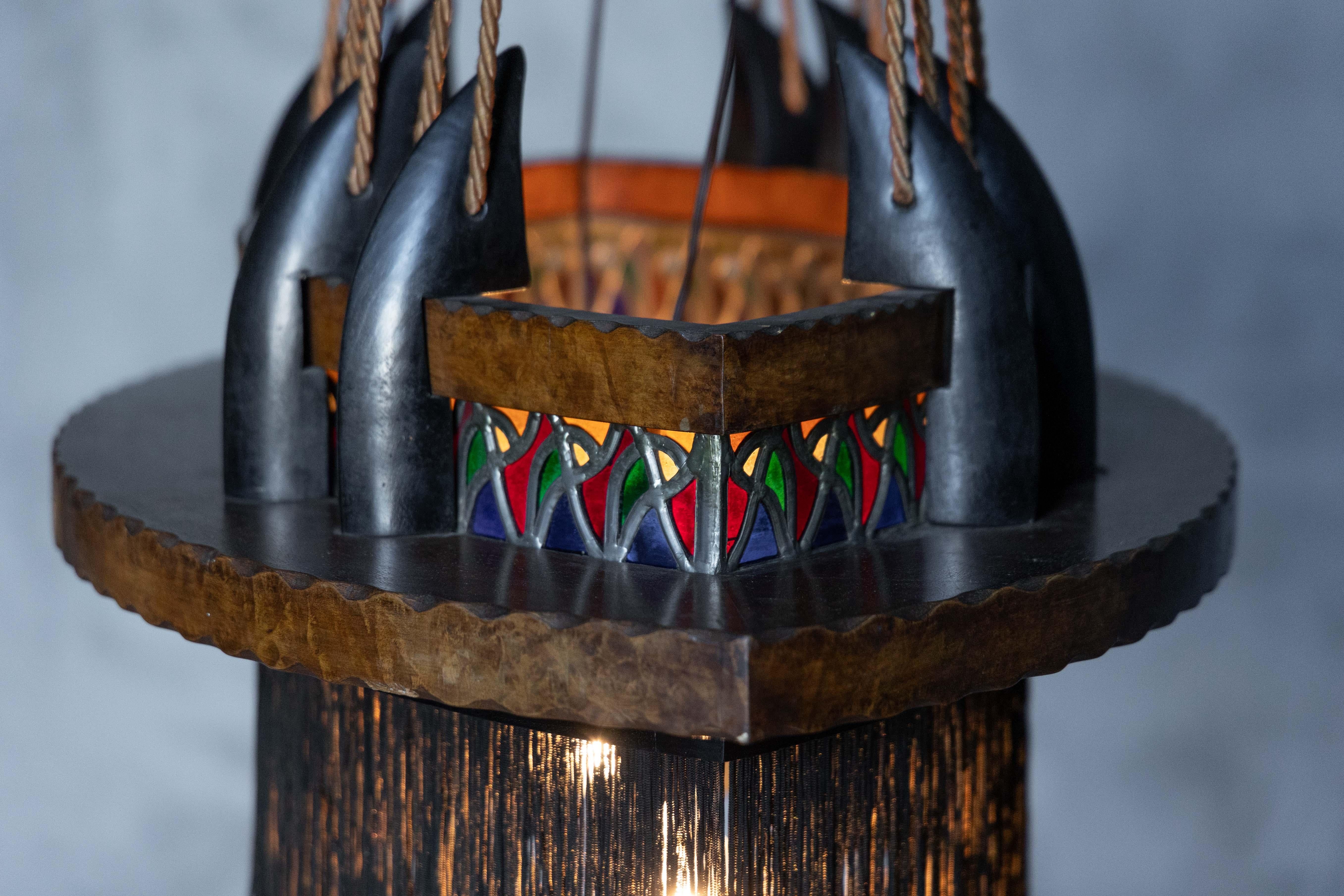 Silk Amsterdam School Expressionist Chandelier, Netherlands, 1920s For Sale