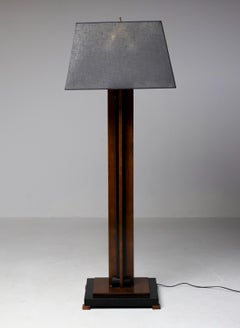 Amsterdam School Floor Lamp in Partially Ebonized Cherry with Linen Black Shade