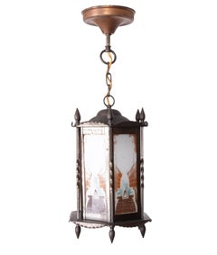 Amsterdam School Hexagonal Art Deco Hallway lamp with painted glass Holland