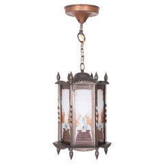 Amsterdam School Hexagonal Art Deco Hallway lamp with painted glass Holland