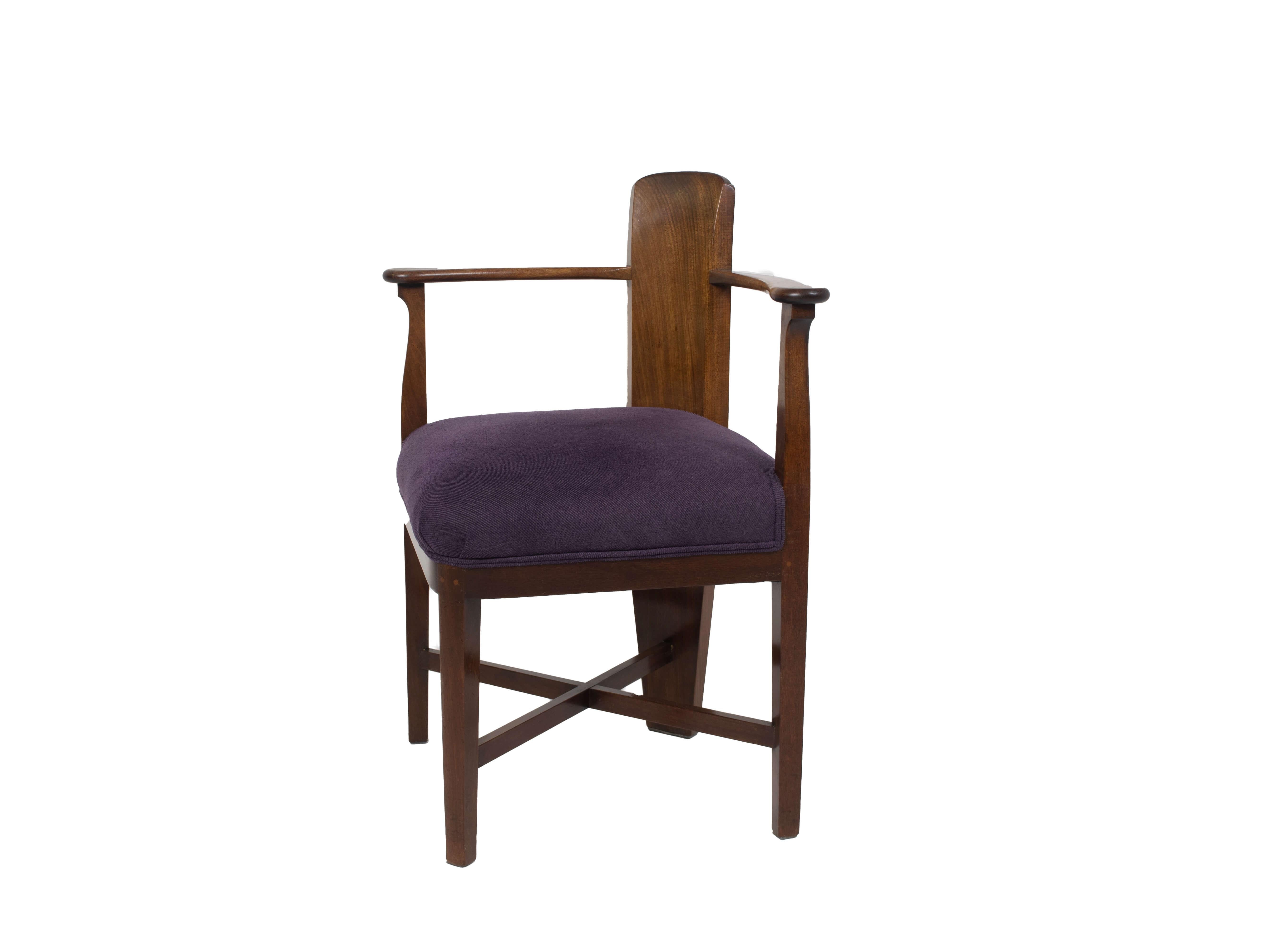 Art Deco Amsterdam School Mahogany Corner Chair by Jac van den Bosch, Netherlands 1910s