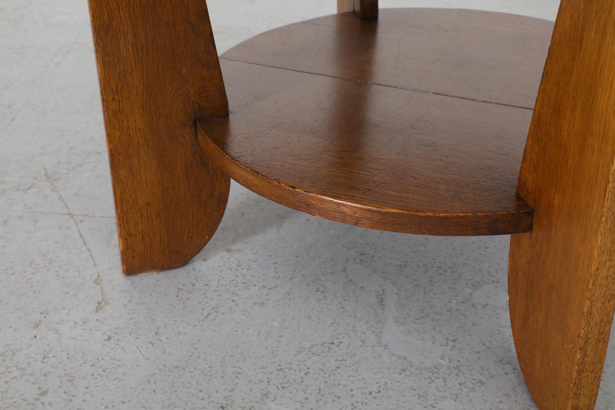 Amsterdam School Oak Two Tiered Art Deco Side Table, Nightstand or Plant Stand 7