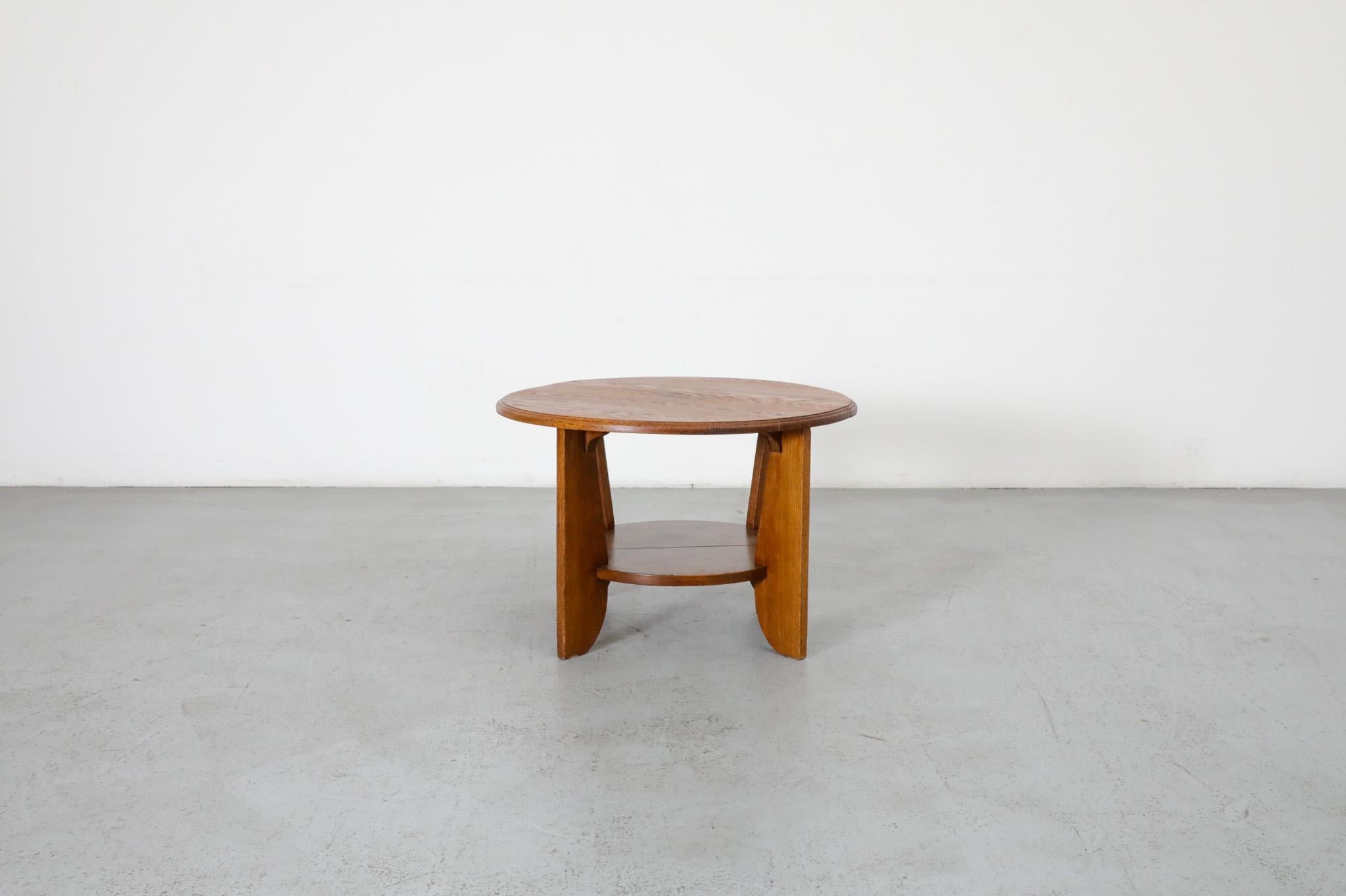 Dutch Amsterdam School Oak Two Tiered Art Deco Side Table, Nightstand or Plant Stand