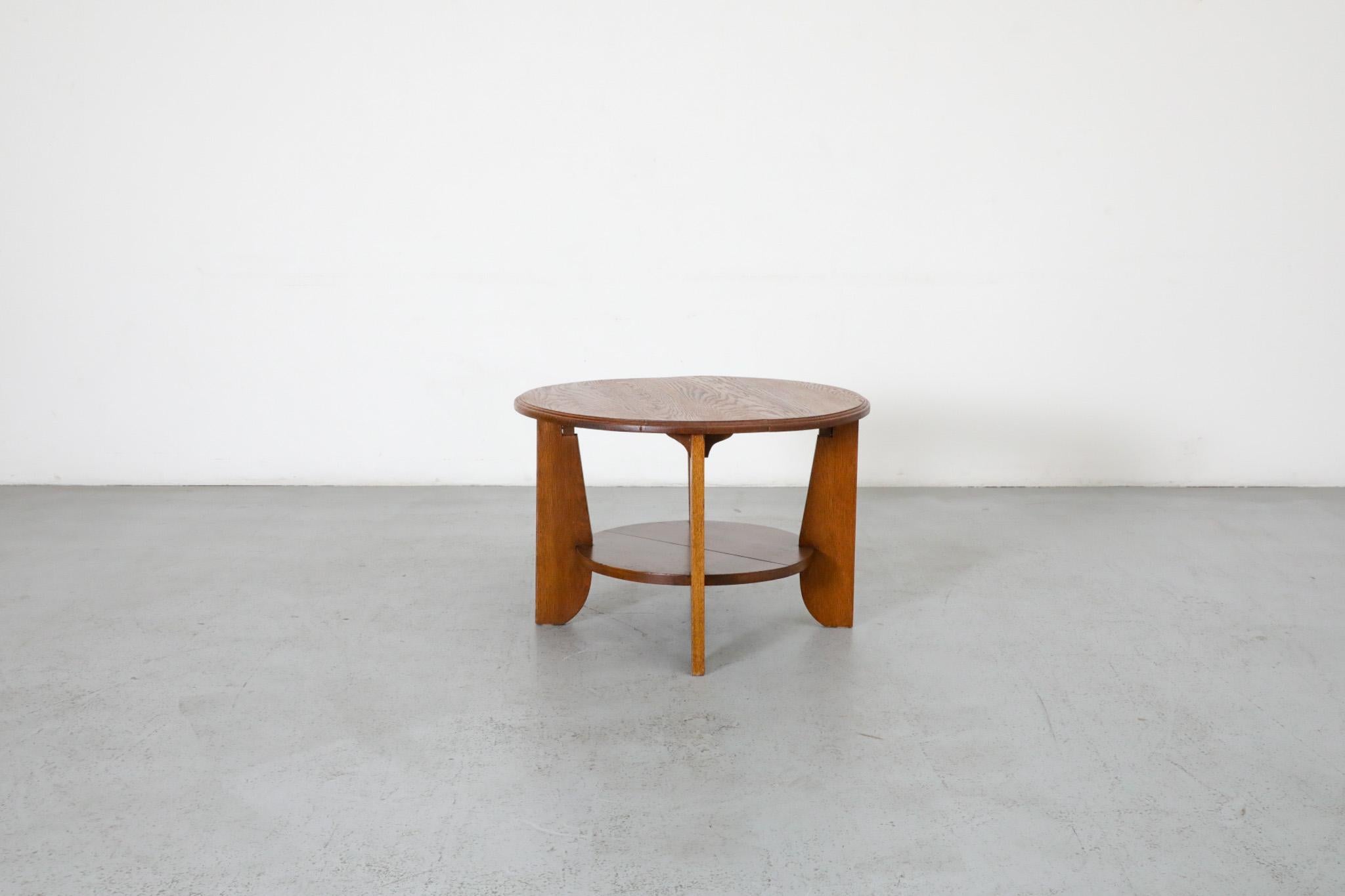 Mid-20th Century Amsterdam School Oak Two Tiered Art Deco Side Table, Nightstand or Plant Stand