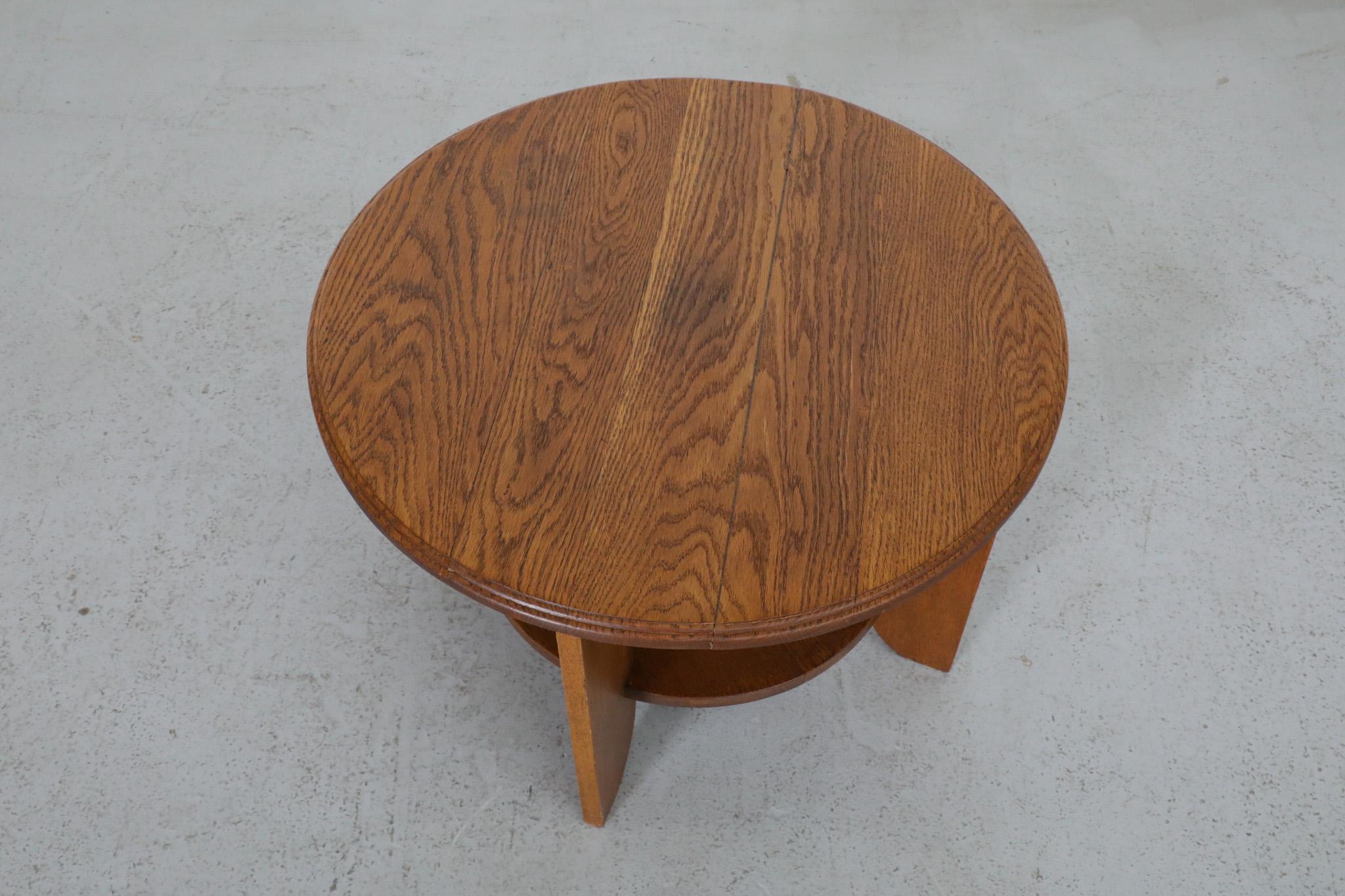 Amsterdam School Oak Two Tiered Art Deco Side Table, Nightstand or Plant Stand 2