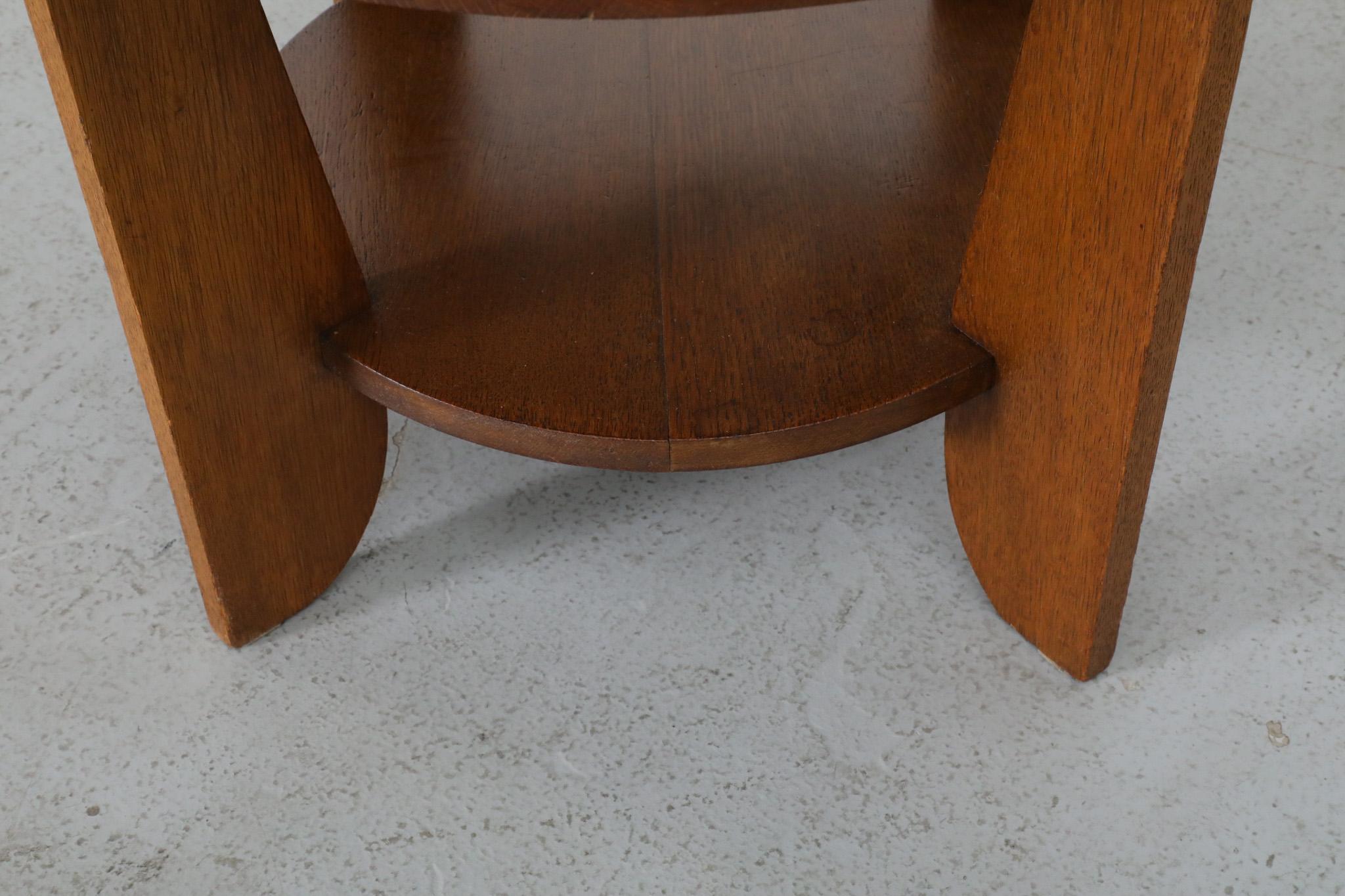 Amsterdam School Oak Two Tiered Art Deco Side Table, Nightstand or Plant Stand 4