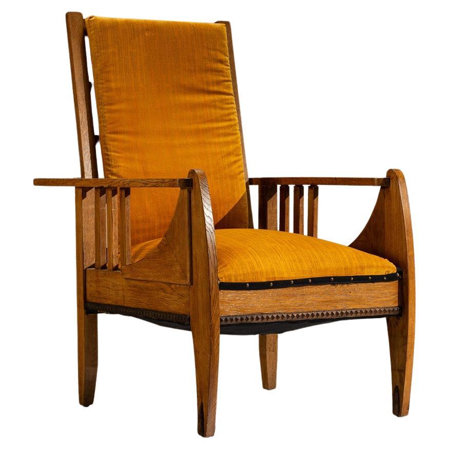 Sillón reclinable de roble de la Escuela de Amsterdam, Países Bajos Años 30