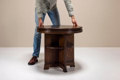 Amsterdam School Round Side Table in Dark Oak, The Netherlands 1930s