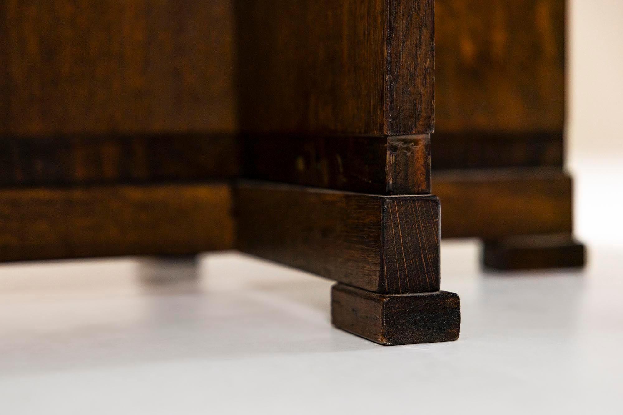 Mid-20th Century Amsterdam School Round Side Table in Dark Oak, The Netherlands 1930s