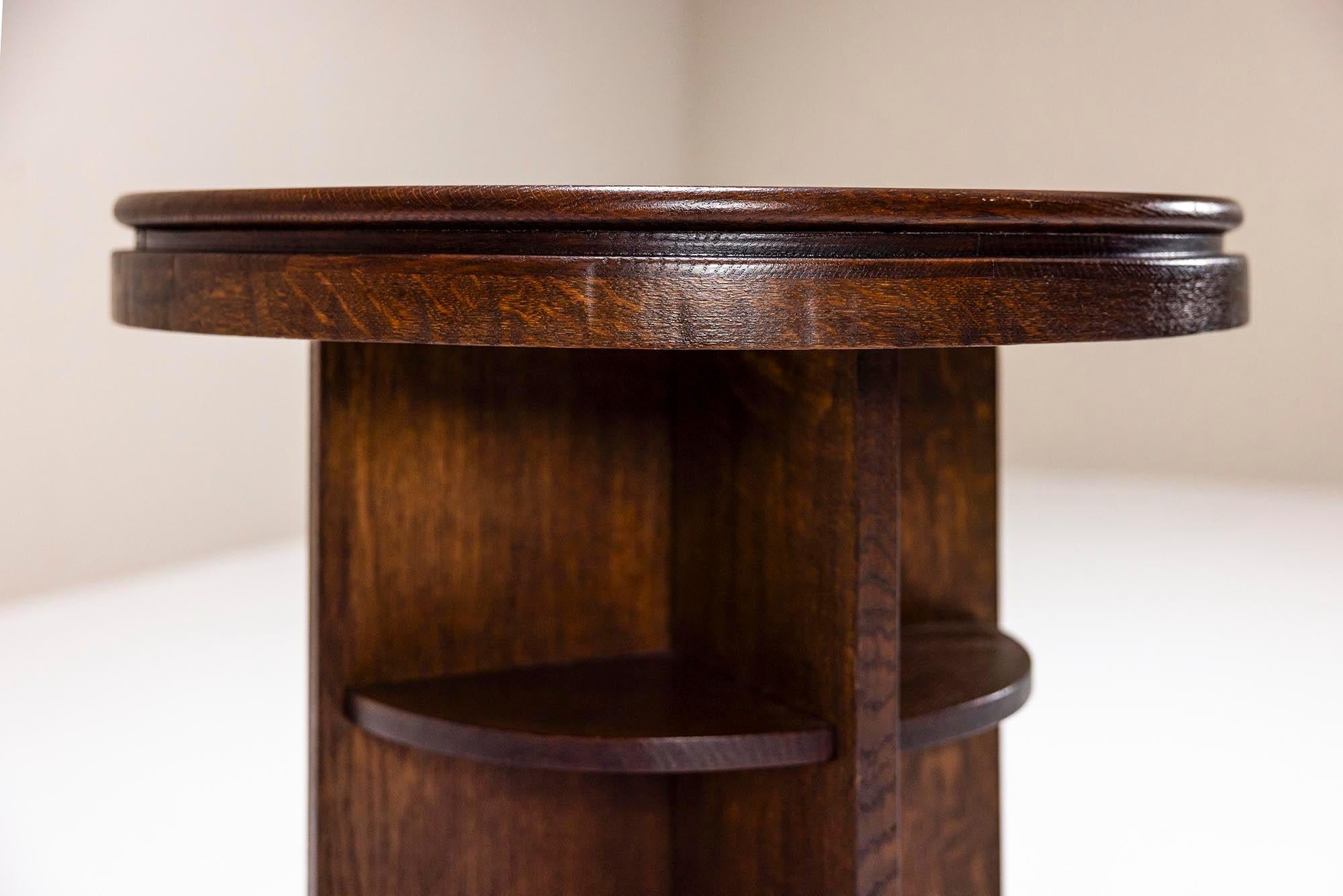 Amsterdam School Round Side Table in Dark Oak, The Netherlands 1930s 1