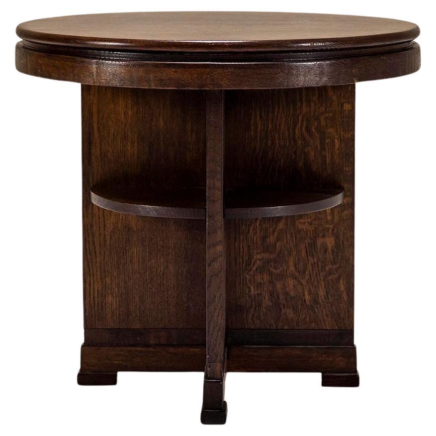 Amsterdam School Round Side Table in Dark Oak, The Netherlands 1930s