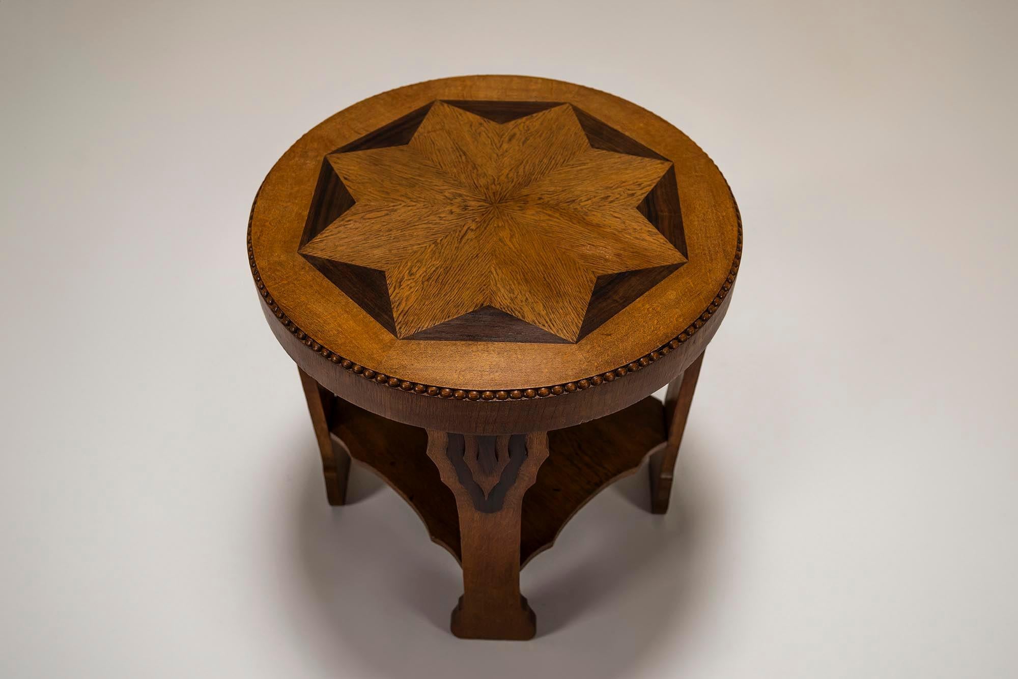 Art Deco Amsterdam School Round Side Table in Oak and Ebony, 1930s