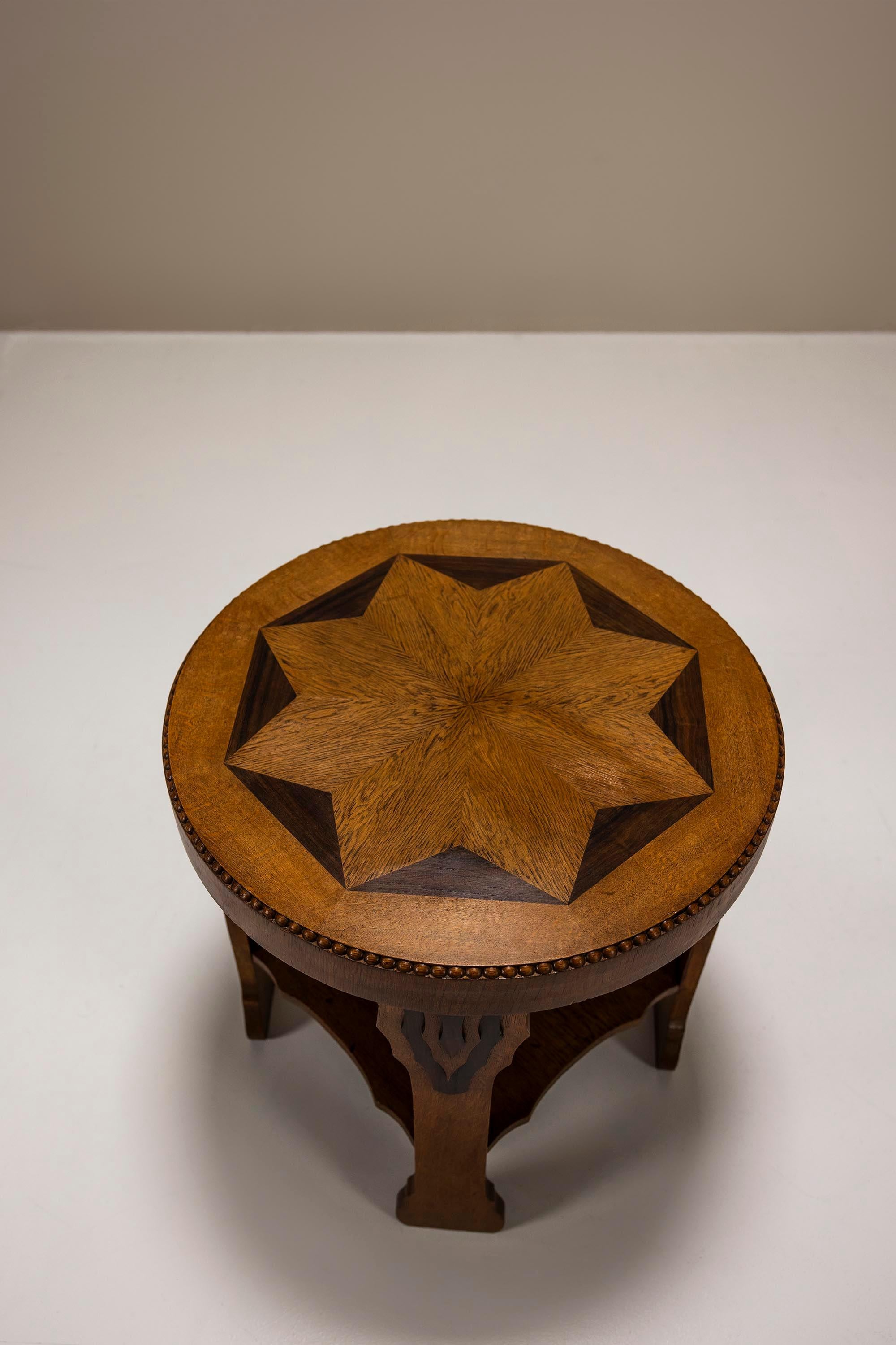 Mid-20th Century Amsterdam School Round Side Table in Oak and Ebony, 1930s For Sale