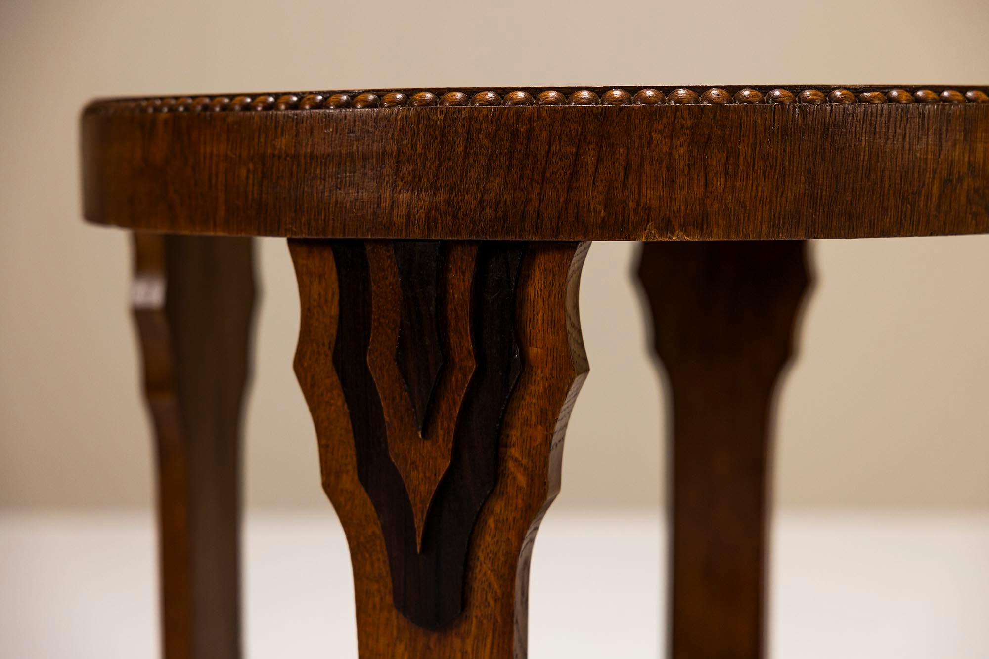 Amsterdam School Round Side Table in Oak and Ebony, 1930s For Sale 2