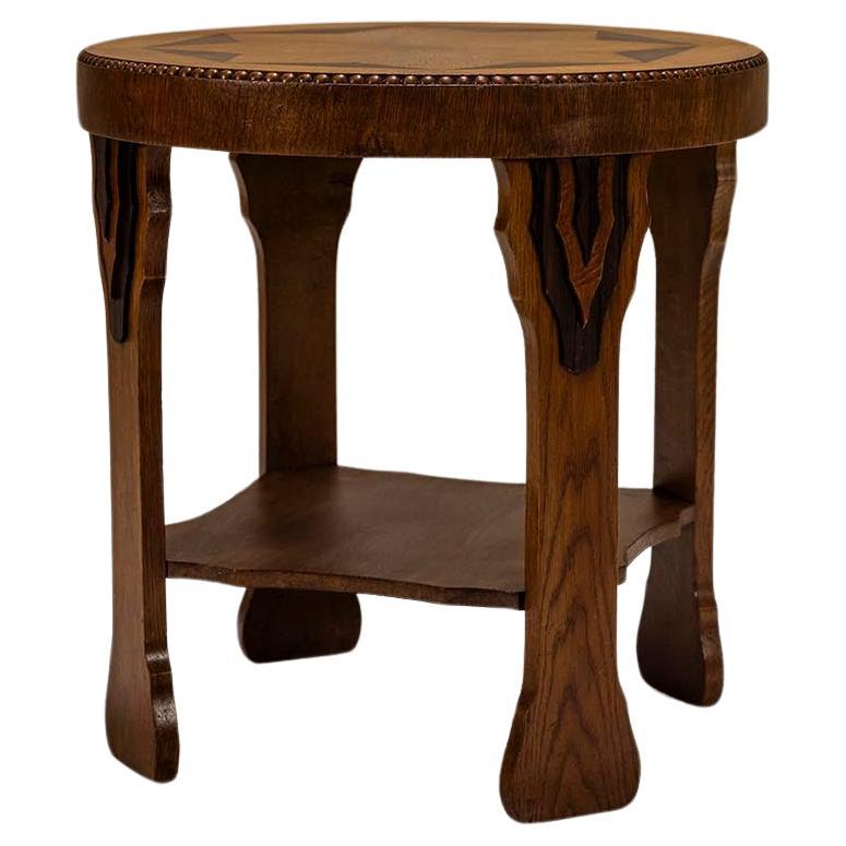 Amsterdam School Round Side Table in Oak and Ebony, 1930s For Sale
