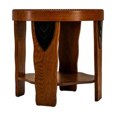 Amsterdam School Round Side Table In Oak And Macassar, Netherlands 1930s