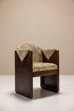 Amsterdam School Side Chair In Oak and Colorful Upholstery, Netherlands 1930's