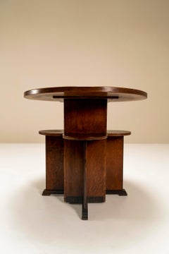 Amsterdam School Side Table in Massive Oak with Coromandel, the Netherlands 1920