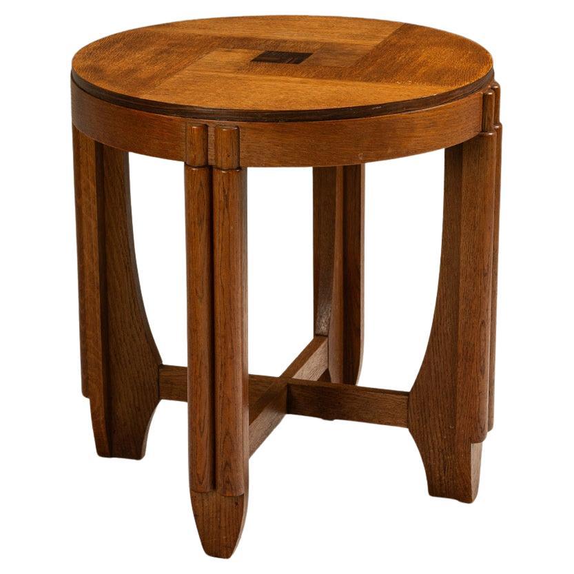 Amsterdam School Side Table in Oak with Coromandel Inlay, The Netherlands 1930s