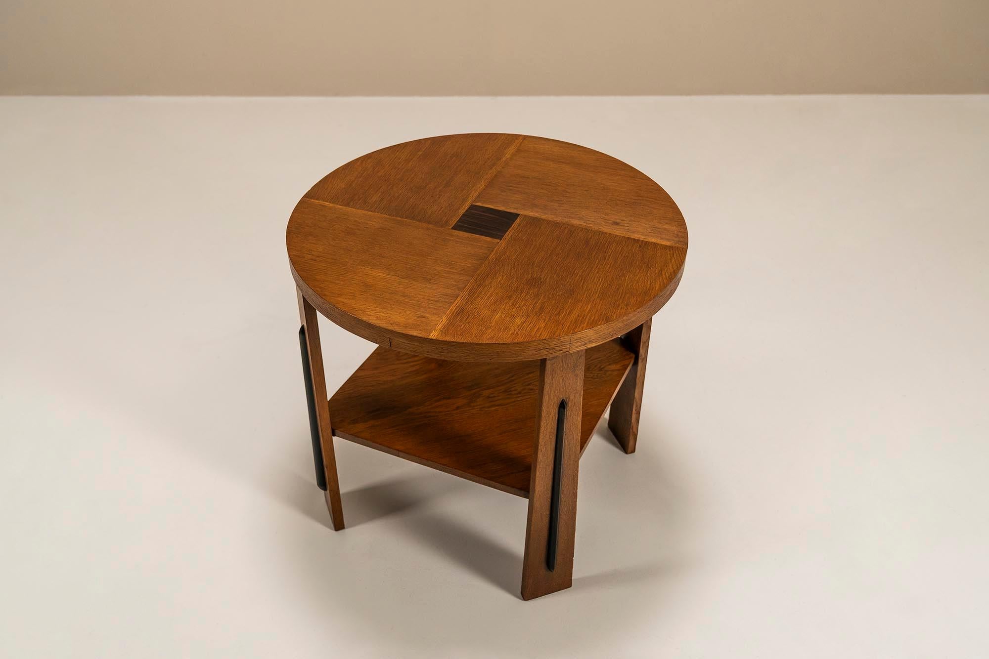 Amsterdam School Side Table In Oak With Ebony Accent, The Netherlands 1930's 1