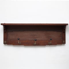 Amsterdam School Style Coat Rack Wood and Metal Hooks, circa 1940