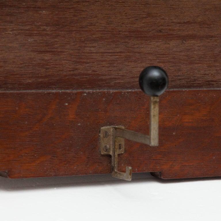 Amsterdam School Style Coat Rack Wood and Metal Hooks, circa 1940 For Sale 2