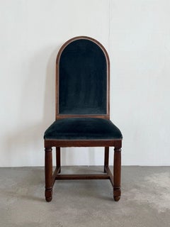 Amsterdam School Style Oak Side Chair in Green Velvet, Netherlands, circa 1925