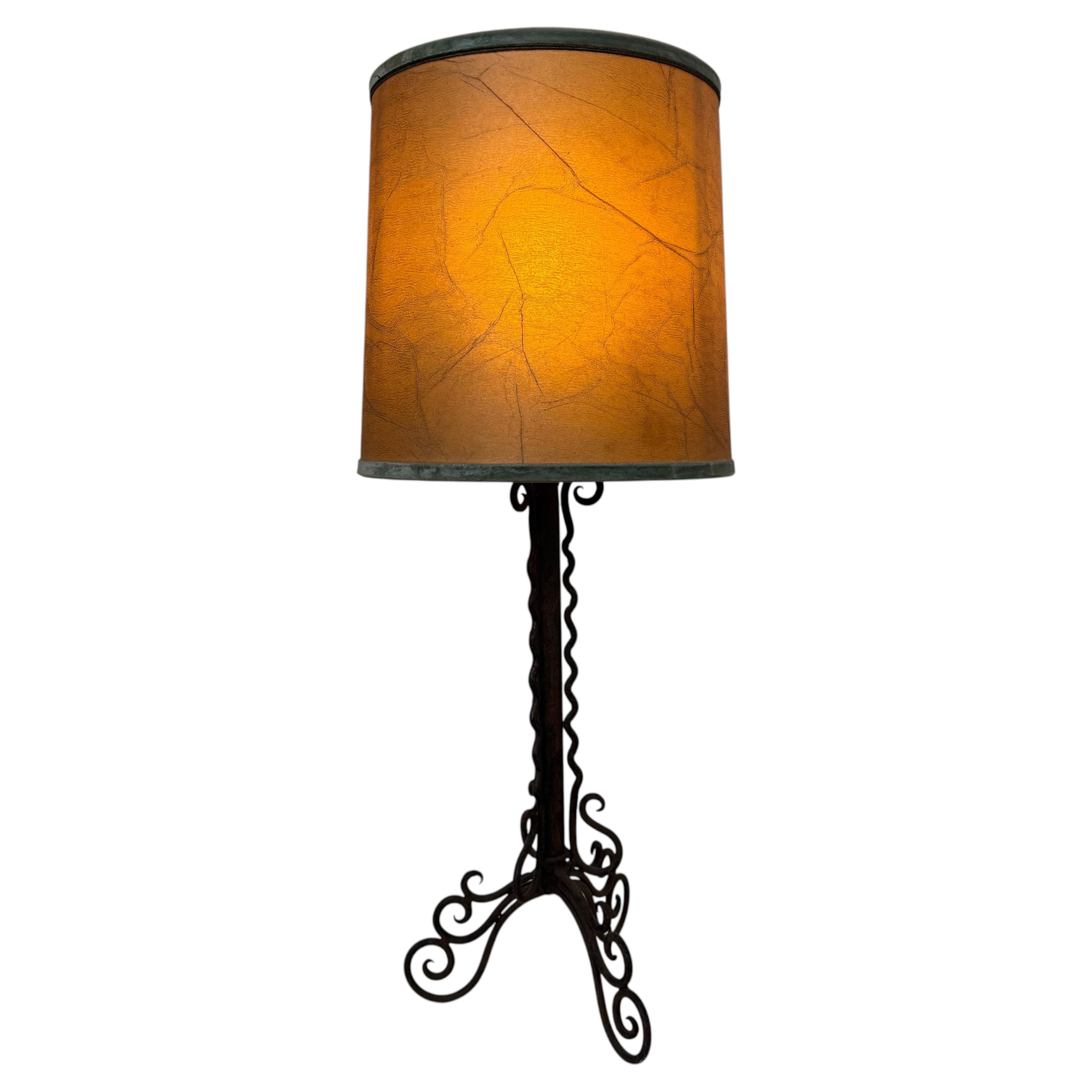 Amsterdam School Table Lamp in Wrought Iron with Parchment Shade 1930s For Sale