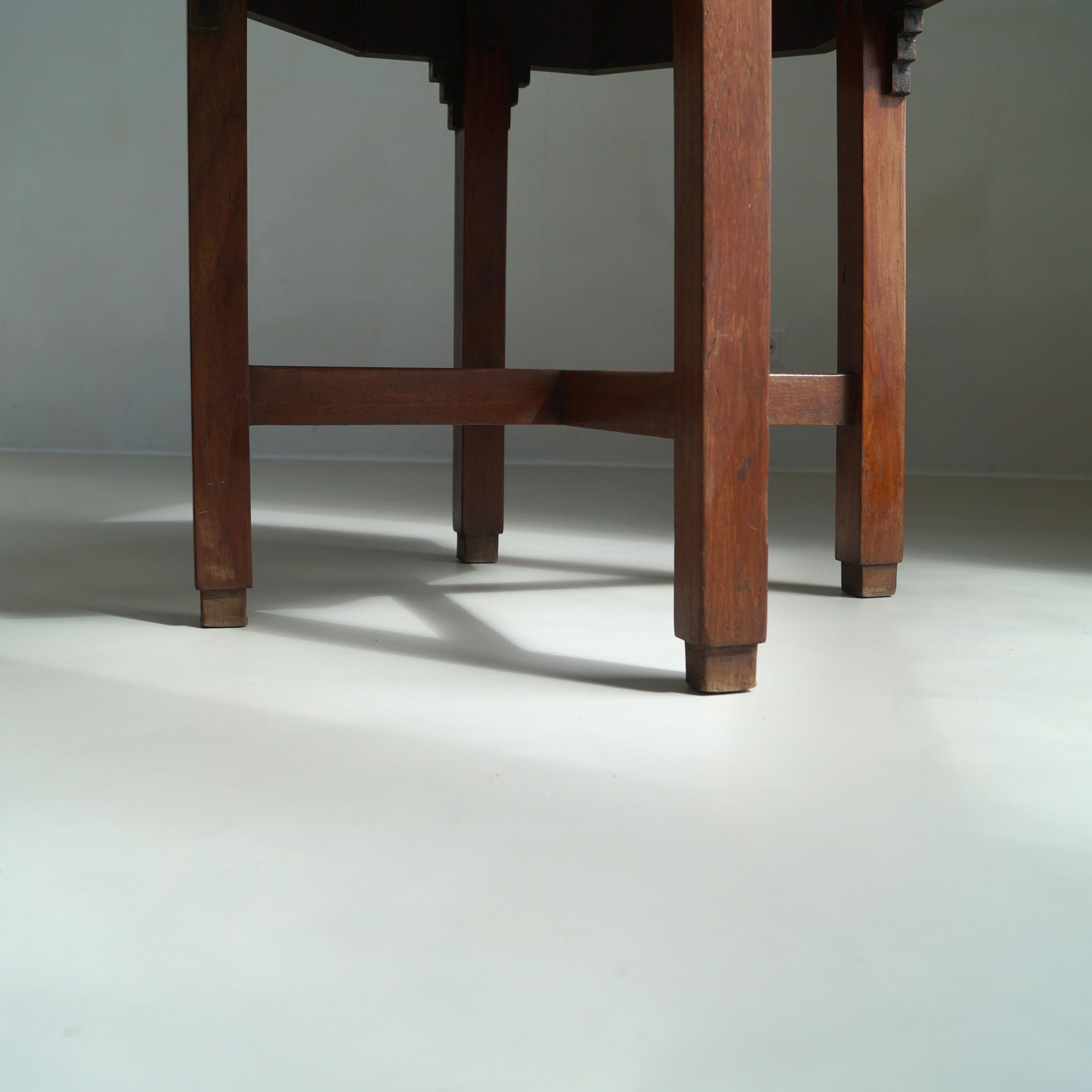 Amsterdam School Table with Marble Inlay, Dutch-Indonesian Art Deco, 1920s–30s For Sale 4