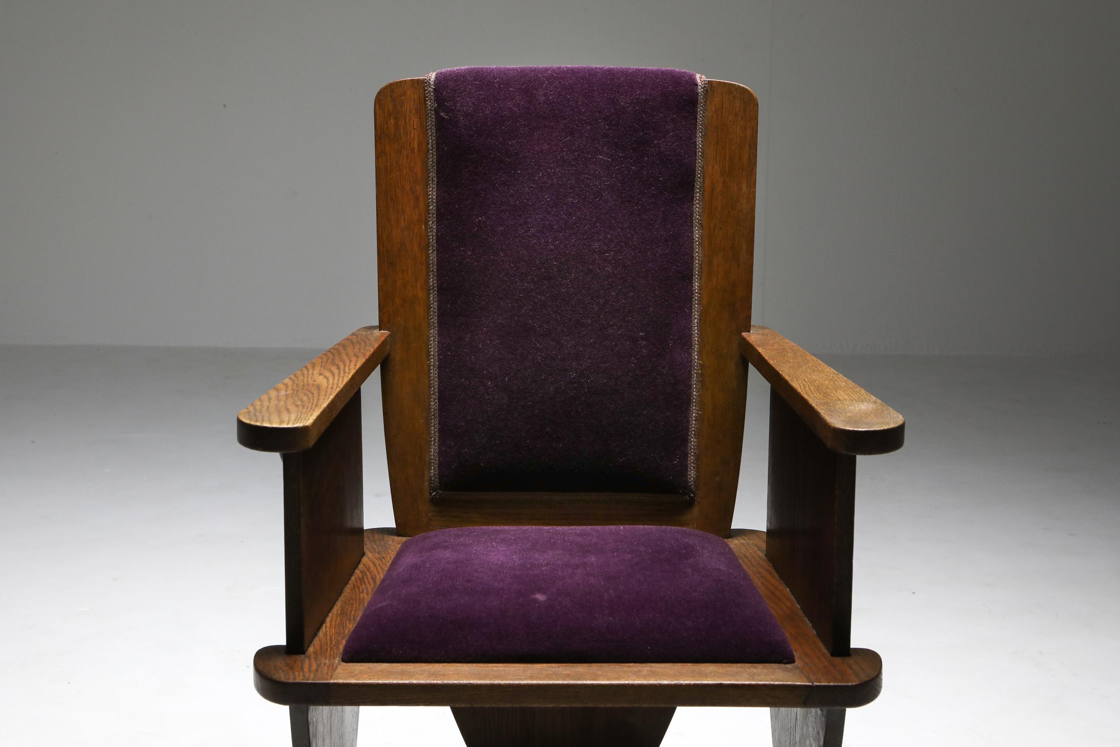 Amsterdam School Unusual Armchair with Purple Velours 3