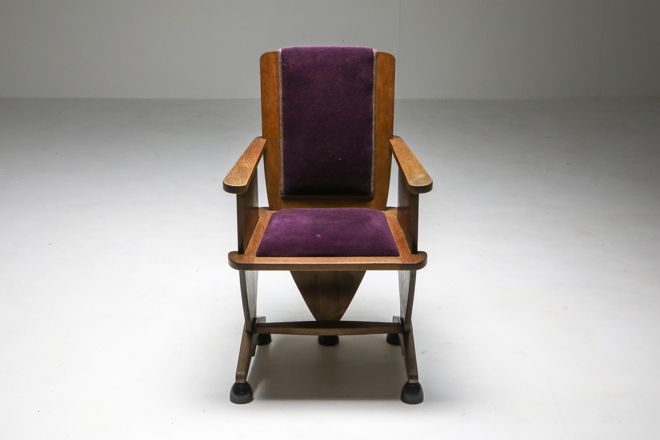Amsterdam School Unusual Armchair with Purple Velours In Good Condition In Antwerp, BE