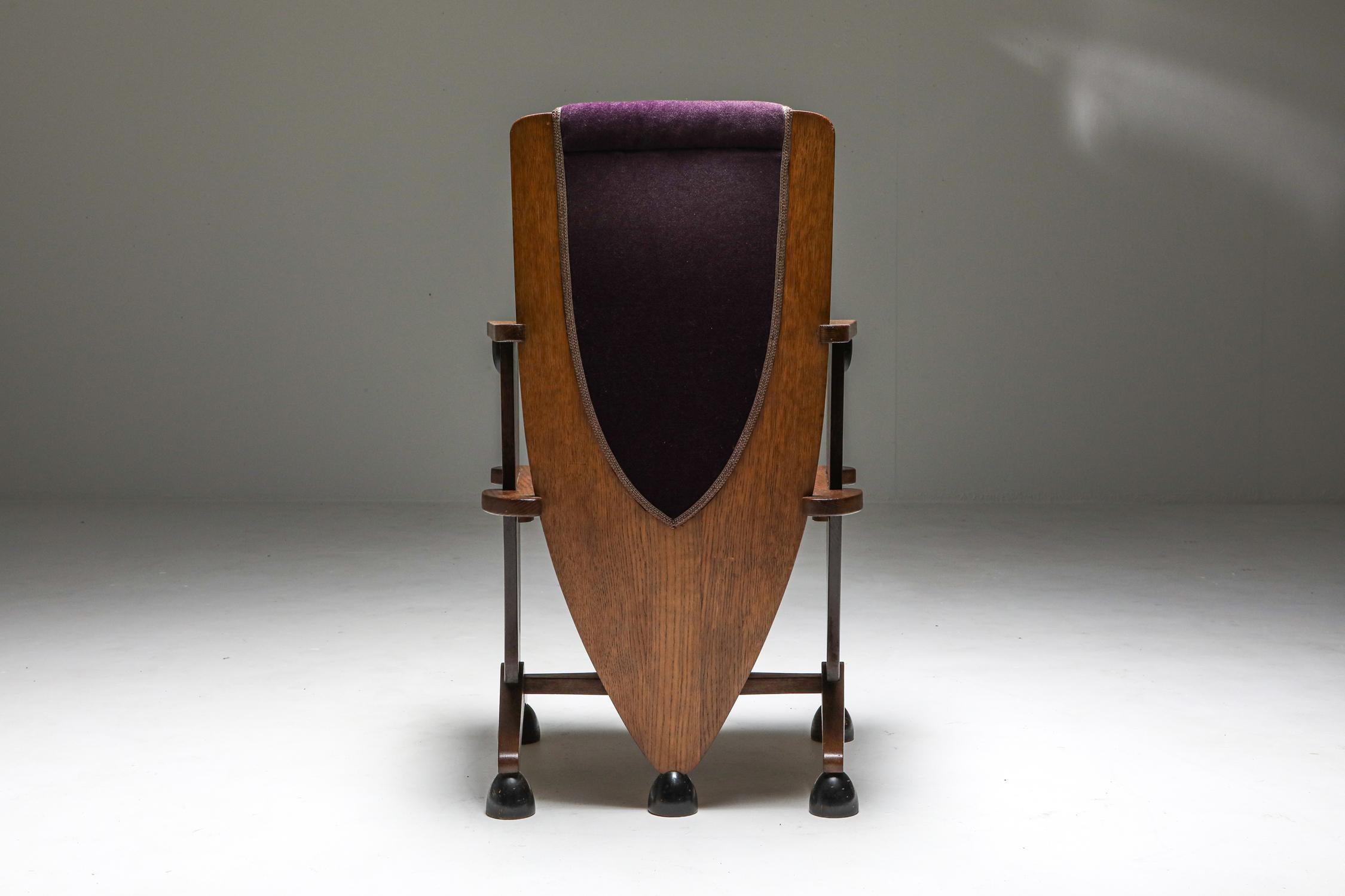 Amsterdam School Unusual Armchair with Purple Velours In Good Condition For Sale In Antwerp, BE