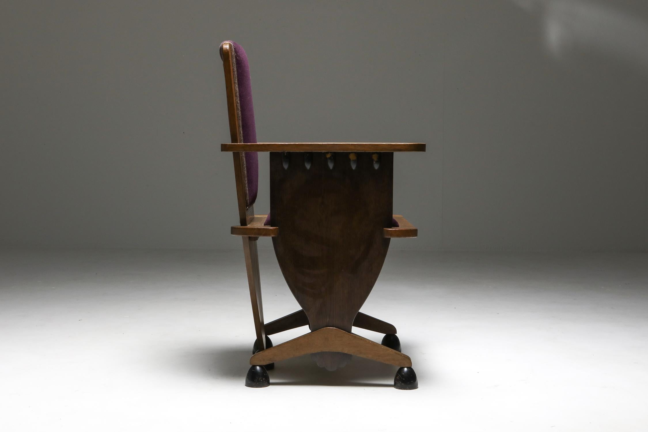 Mid-20th Century Amsterdam School Unusual Armchair with Purple Velours For Sale