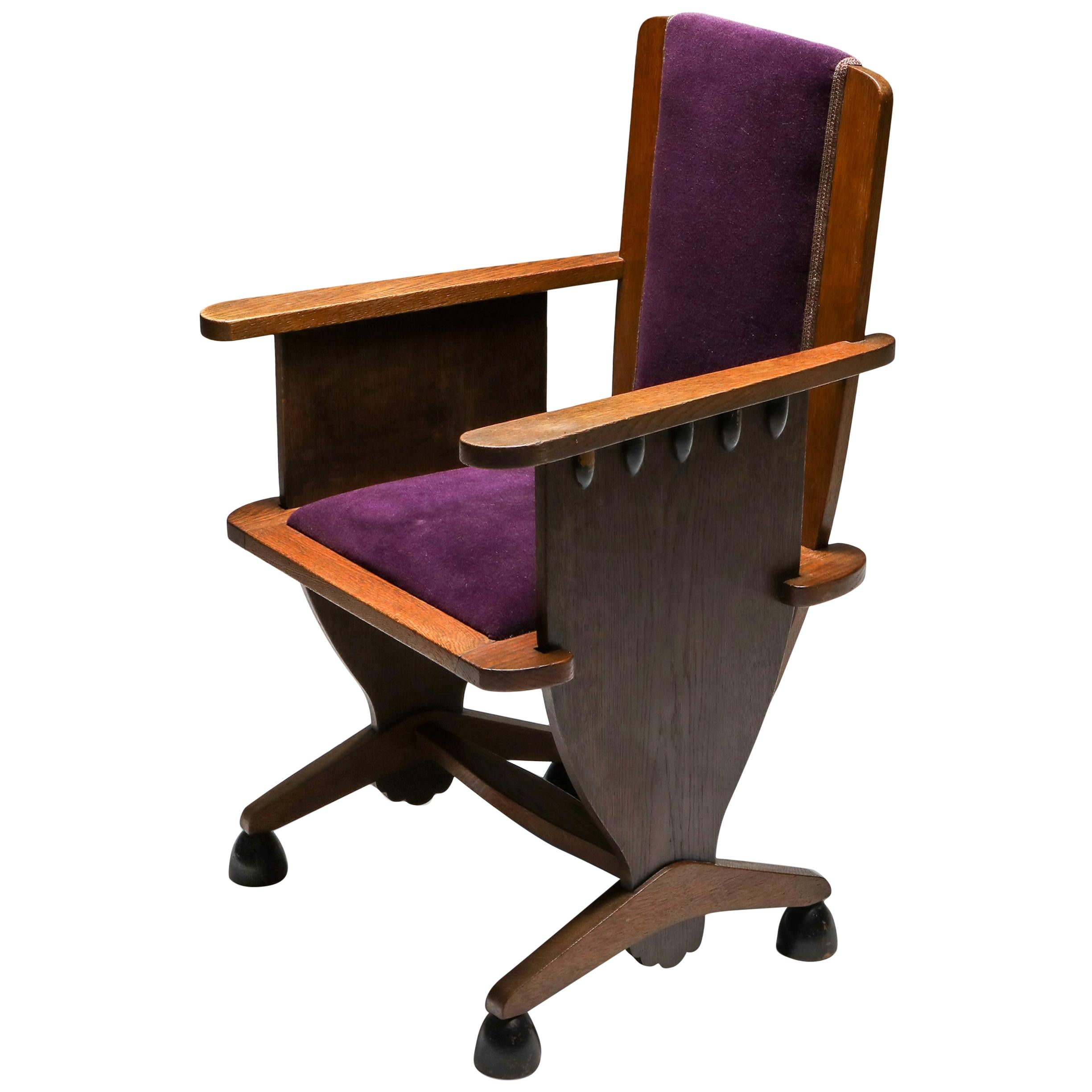 Amsterdam School Unusual Armchair with Purple Velours