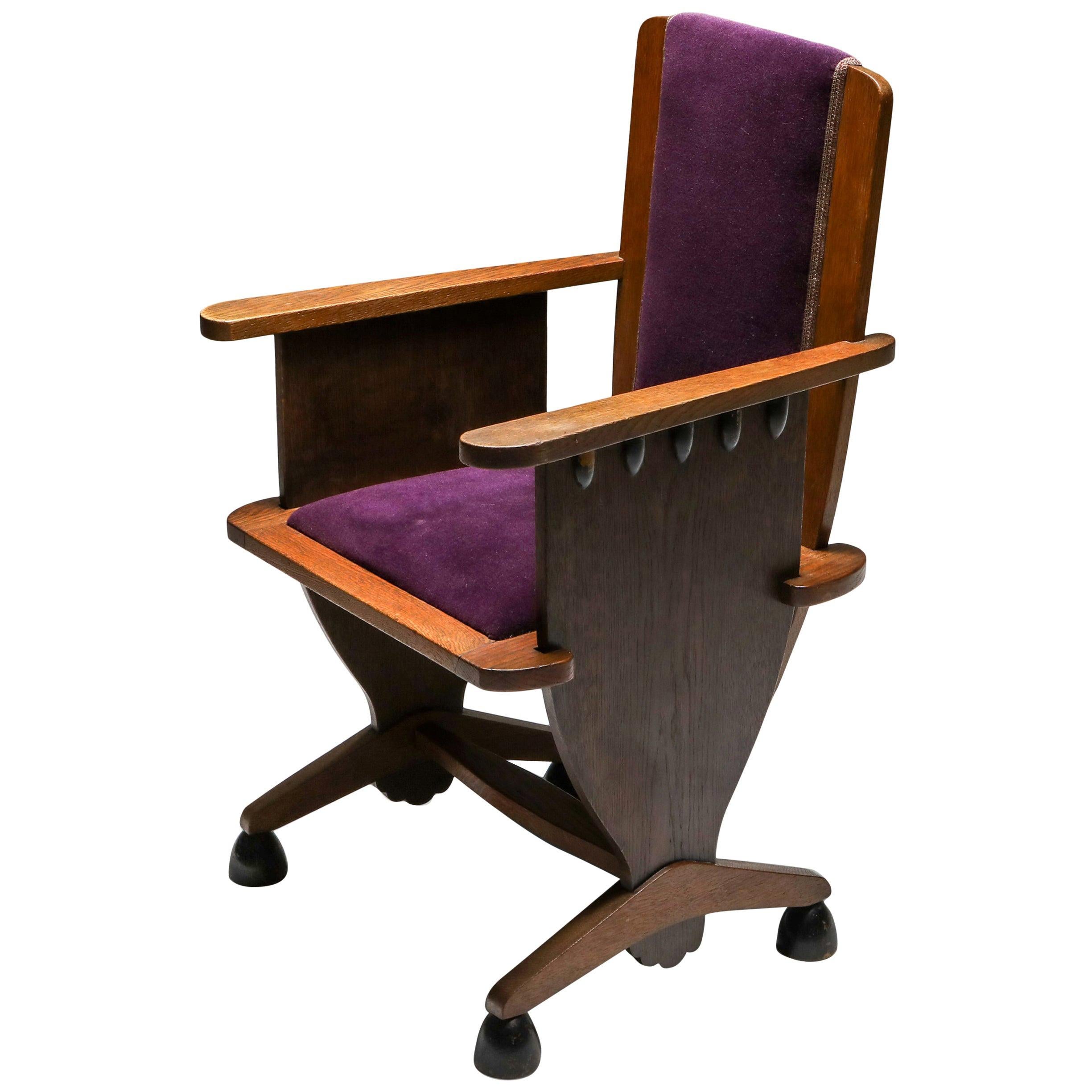 Amsterdam School Unusual Armchair with Purple Velours For Sale