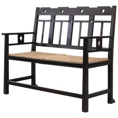 Amsterdam School Wood and Rush Bench