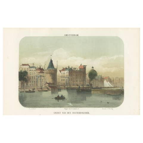 Amsterdam View from the Oosterdok, 19th Century Lithograph with Boats, 1855