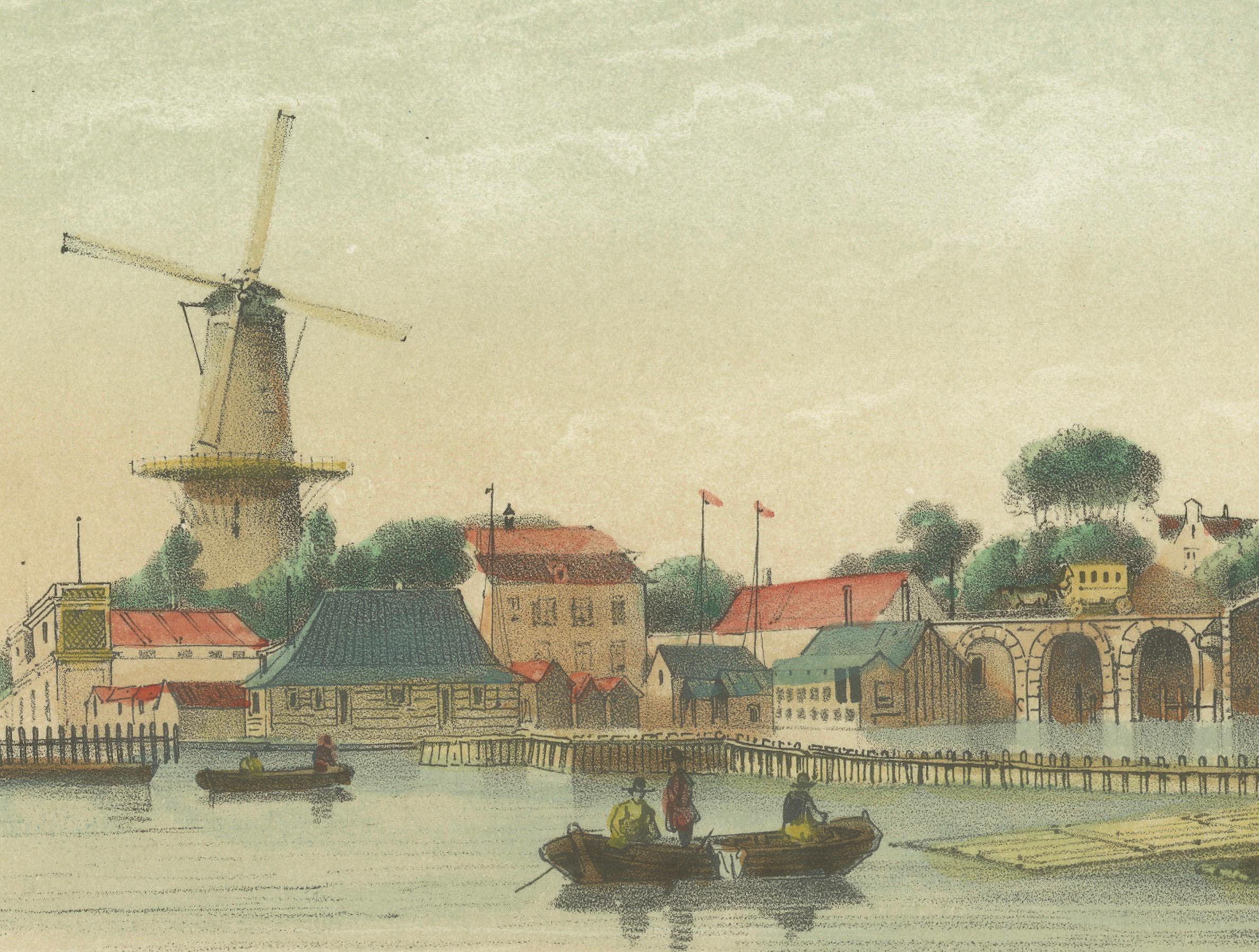Paper Amsterdam View of the Hoge Sluis and Amstel, 19th Century Colored Lithograph For Sale